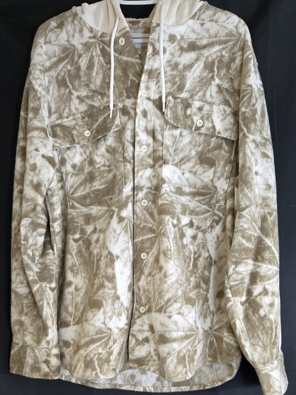 Men's Hooded Button-Up Shirt Jacket in Beige Tie-Dye #480